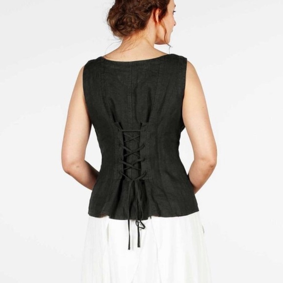 OLARS ULLA 100% Linen Sleeveless Corset Style Lace Up Back Top LagenLook - Picture 5 of 11